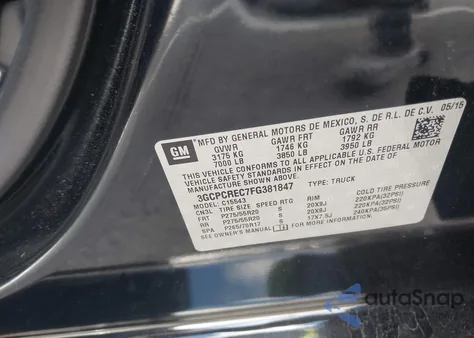 2015 Chevrolet Silverado 1500 1Lt из США, поврежденный, VIN 3GCPCREC7FG381847